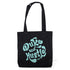 Typographic Tote "The Daydreamer," aqua colour on black premium cotton